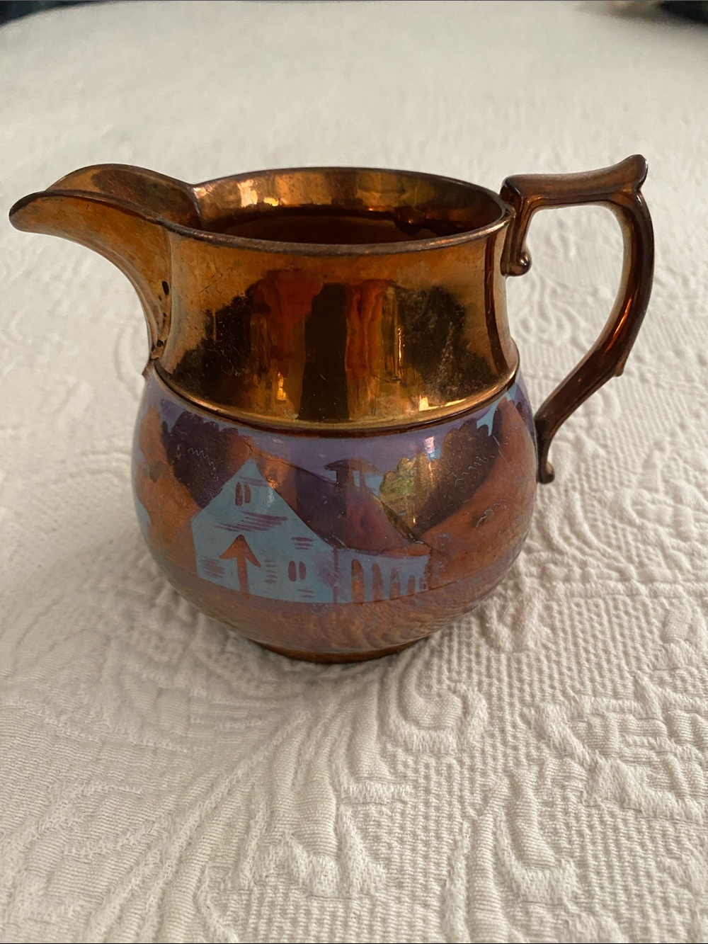 Antique Copper Lusterware Decorative Small Pitcher or Creamer
